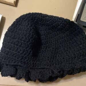 Crochet‎ cotton Solid Black bucket hat.
